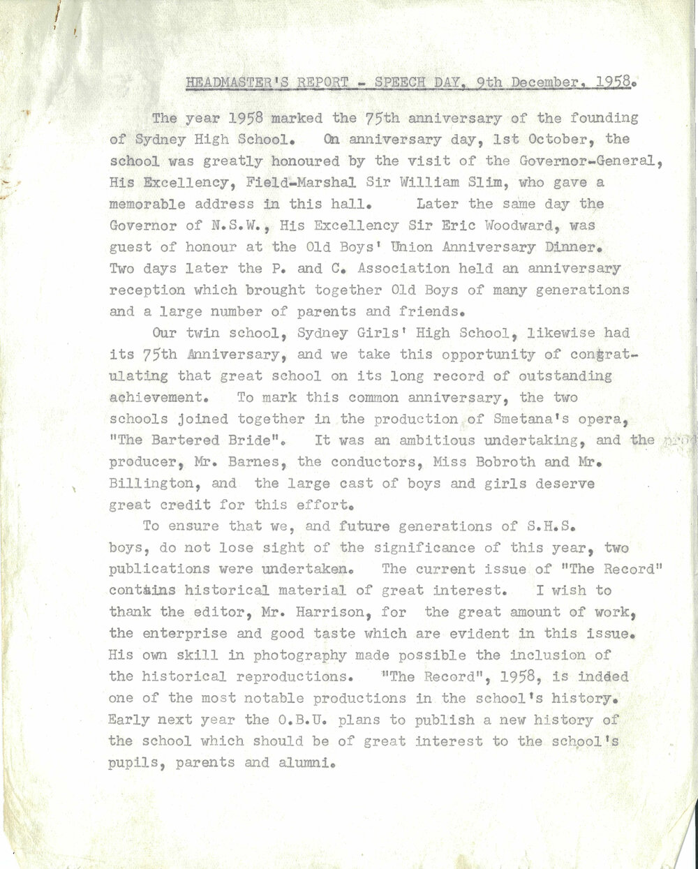 Headmaster's Report 1958