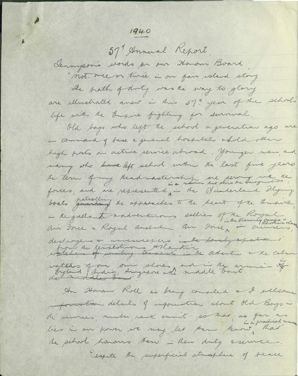 Headmaster's Report 1940