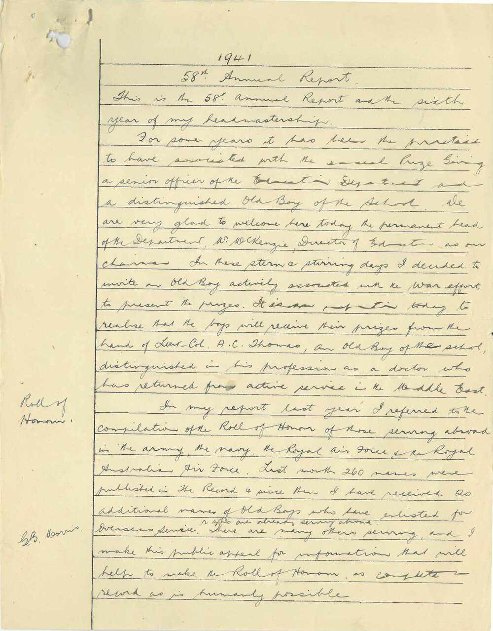 Headmaster's Report 1941