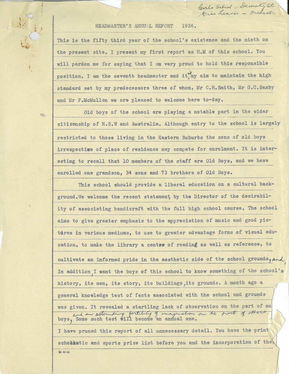 Headmaster's Report 1936