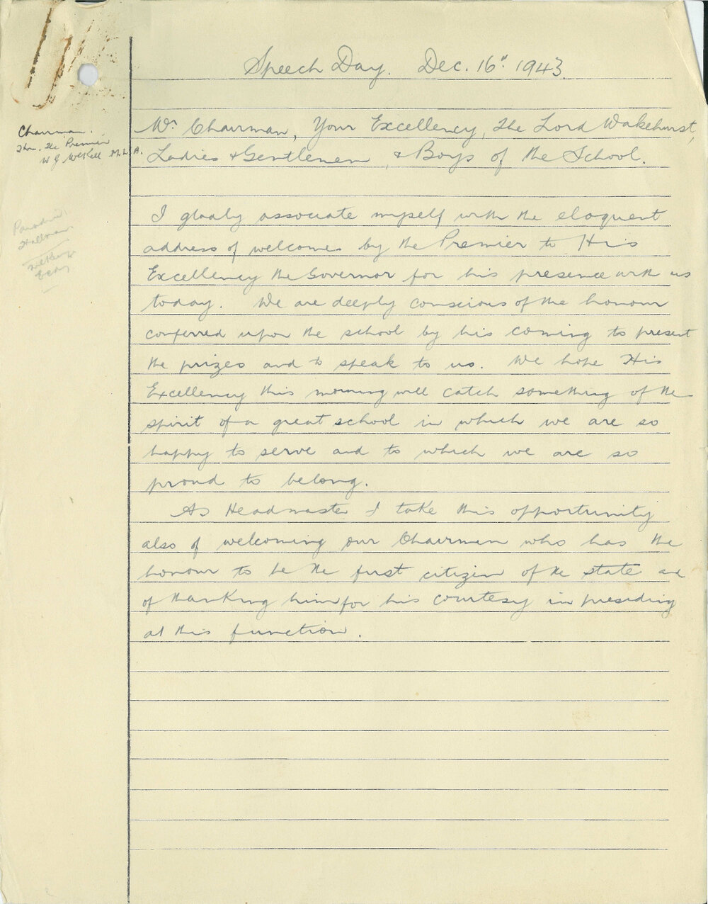 Headmaster's Report 1943