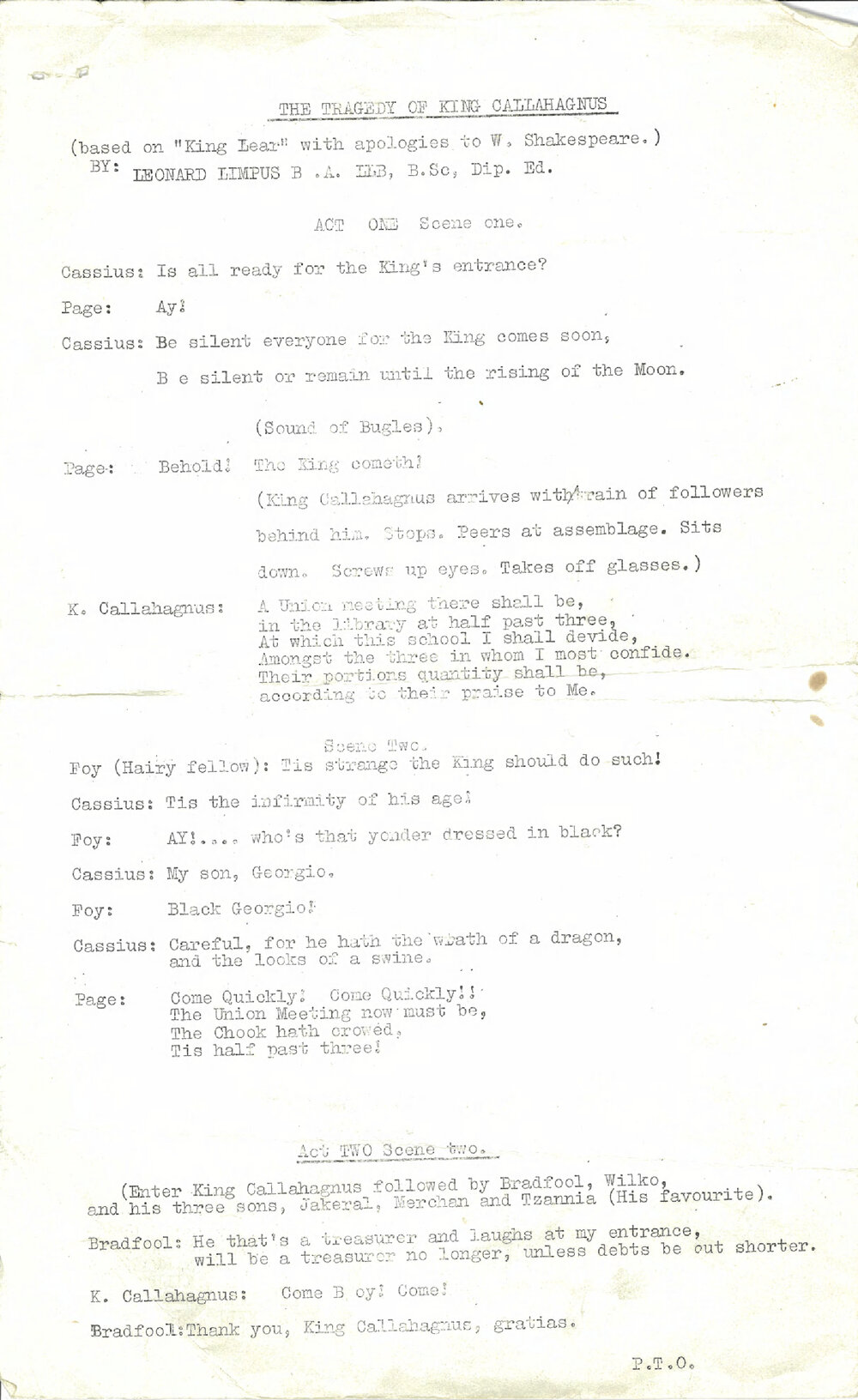 The tragedy of King Callahagnus