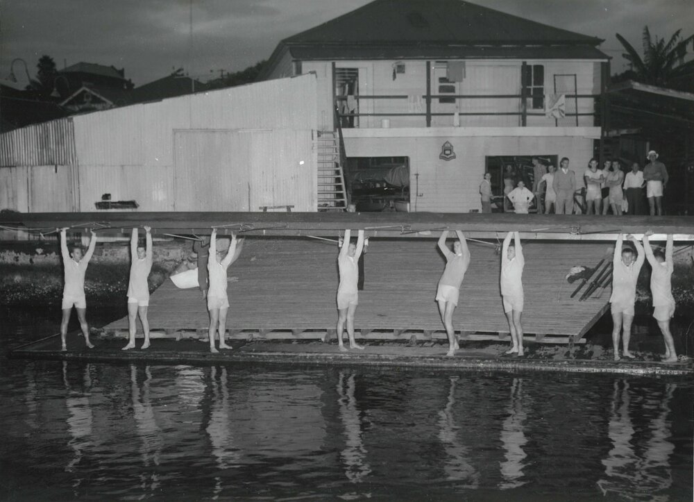 Pontoon and sheds at Abbotsford 1959