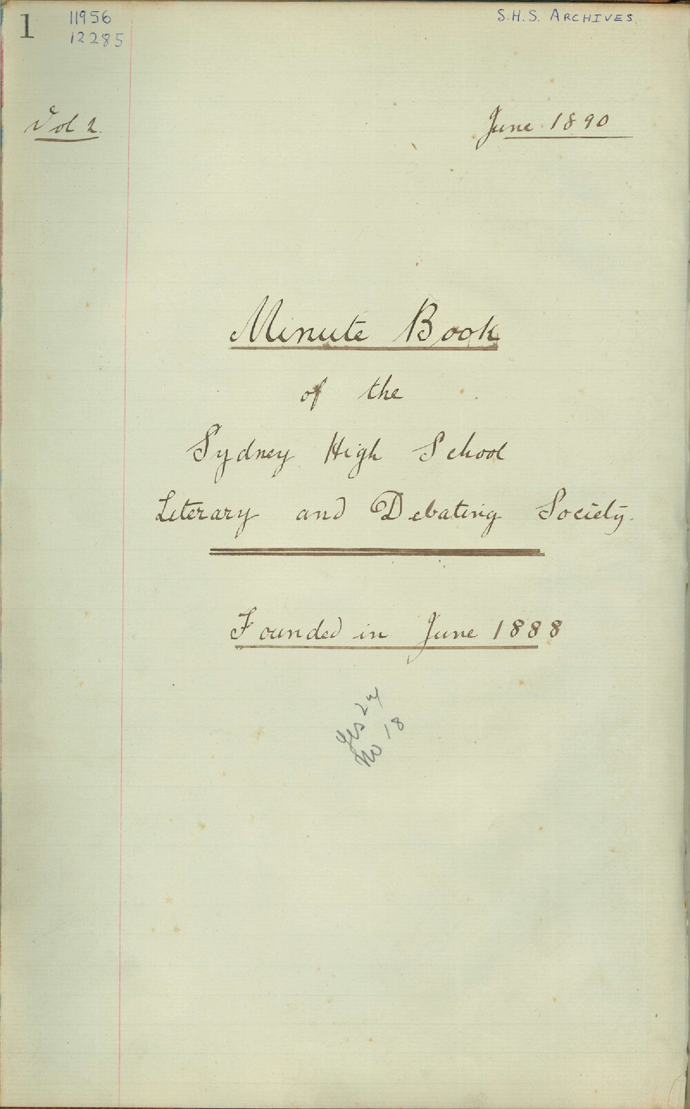 Sydney High School Literary and Debating Society Minutes, 1890
