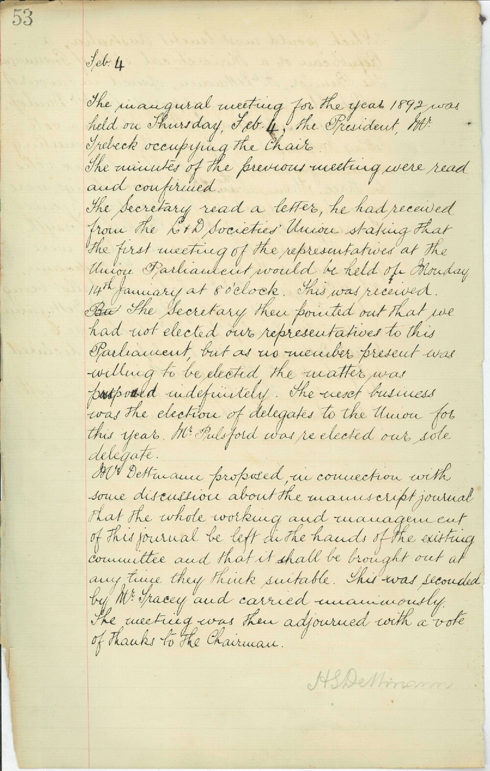 Sydney High School Literary and Debating Society Minutes, 1892