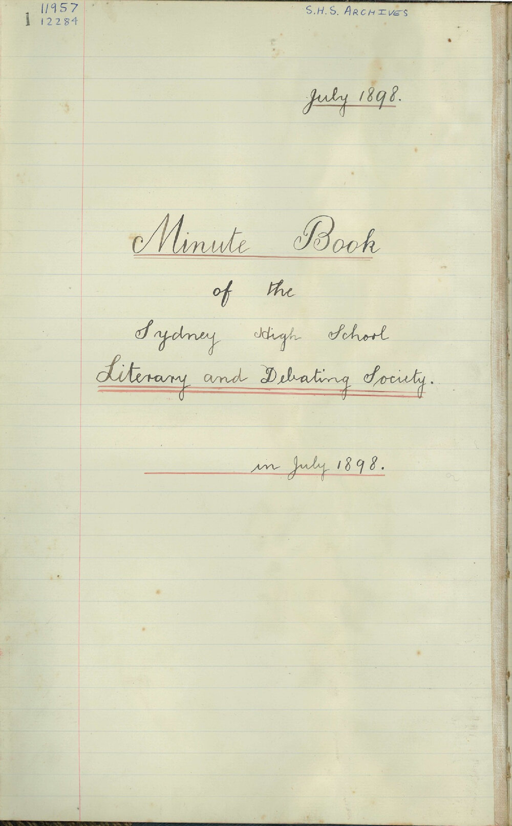 Sydney High School Literary and Debating Society Minutes, 1898