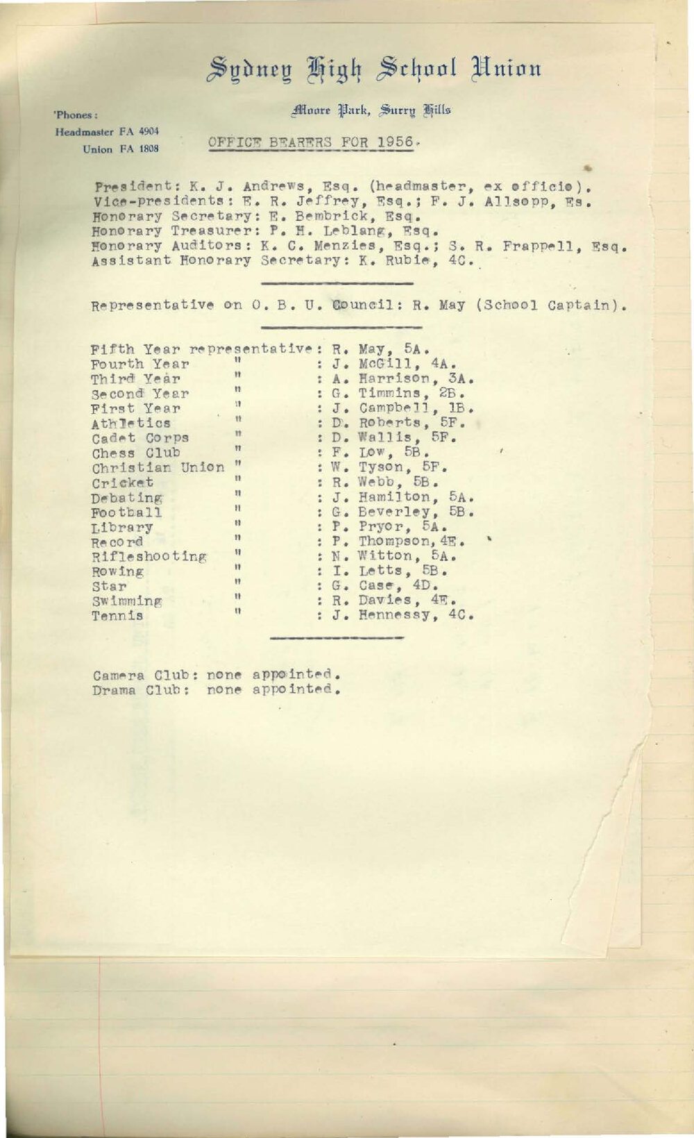 School Union Minutes, 1956