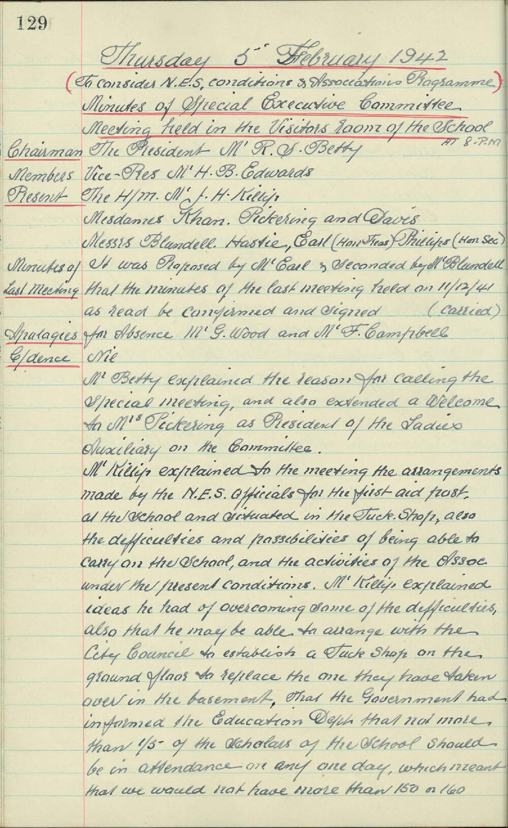 Parents and Citizens Association Minutes, 1942