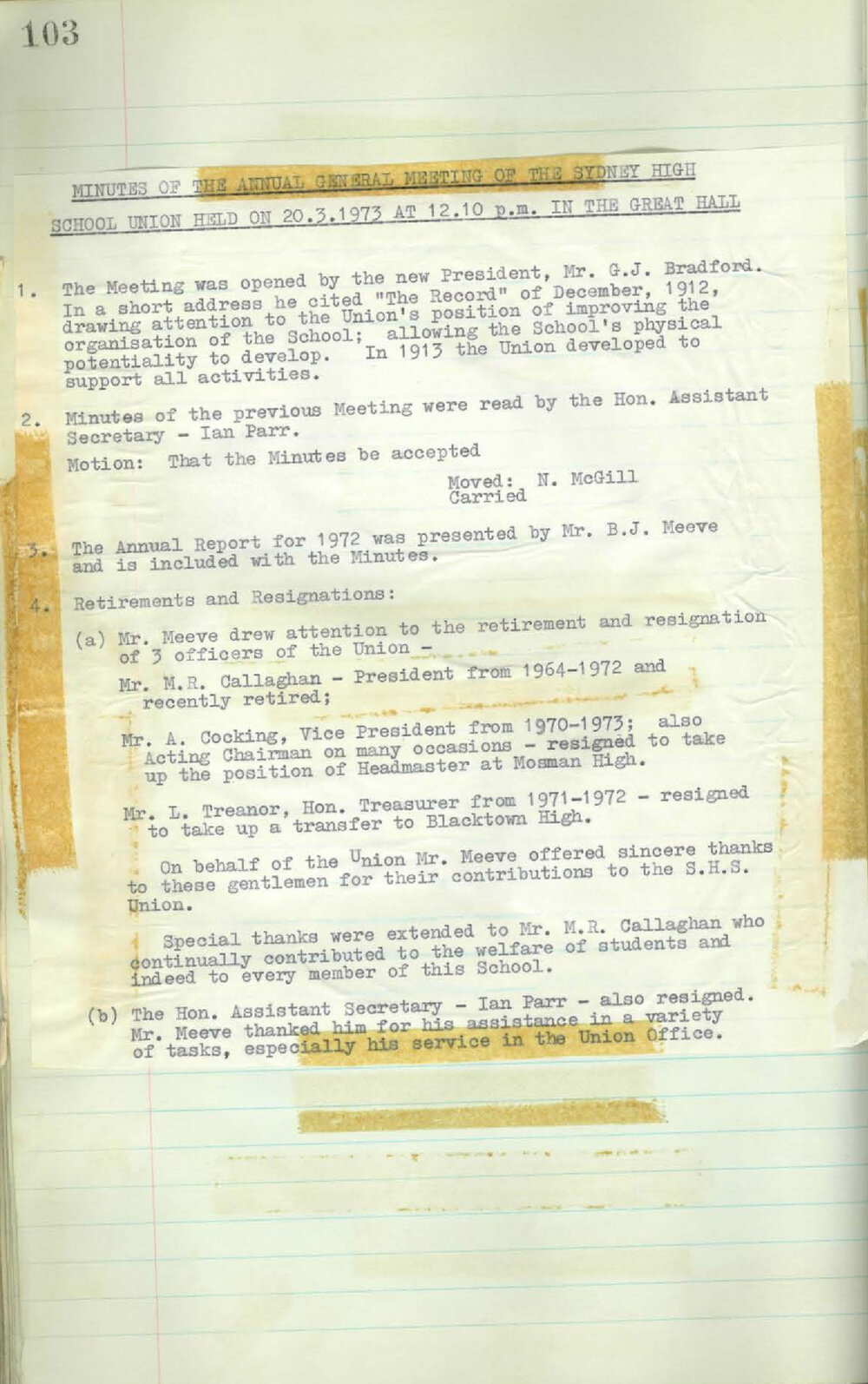 School Union Minutes, 1973