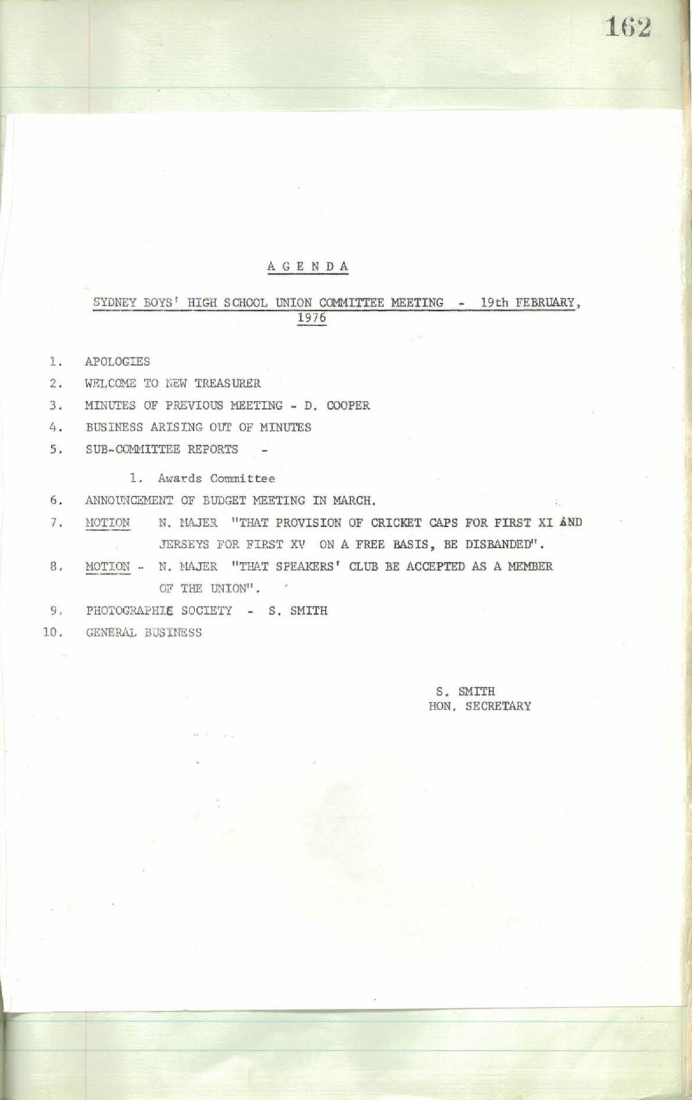 School Union Minutes, 1976