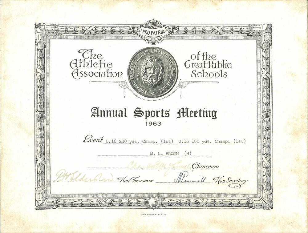 Certificate: GPS Annual Sports Meeting 1963