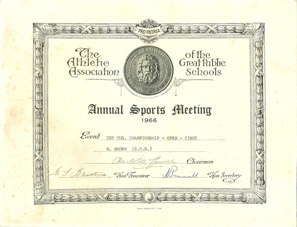 Certificate: GPS Annual Sports Meeting 1966