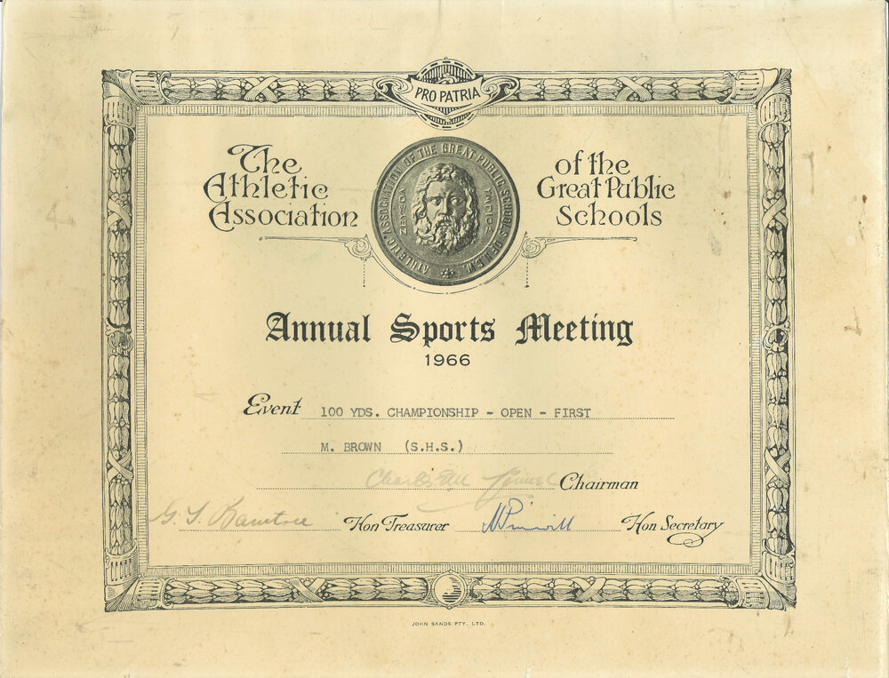 Certificate: GPS Annual Sports Meeting 1966