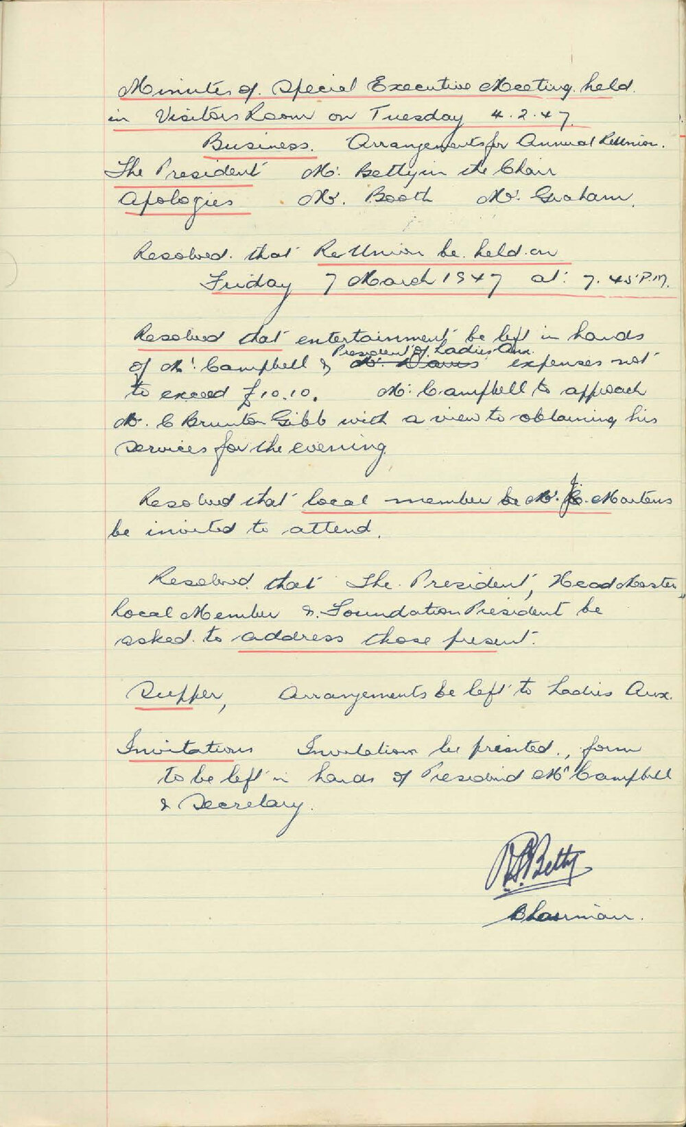 Parents and Citizens Association Minutes, 1947