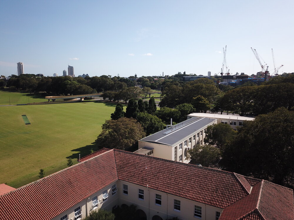 Aerial view of school grounds, 2021