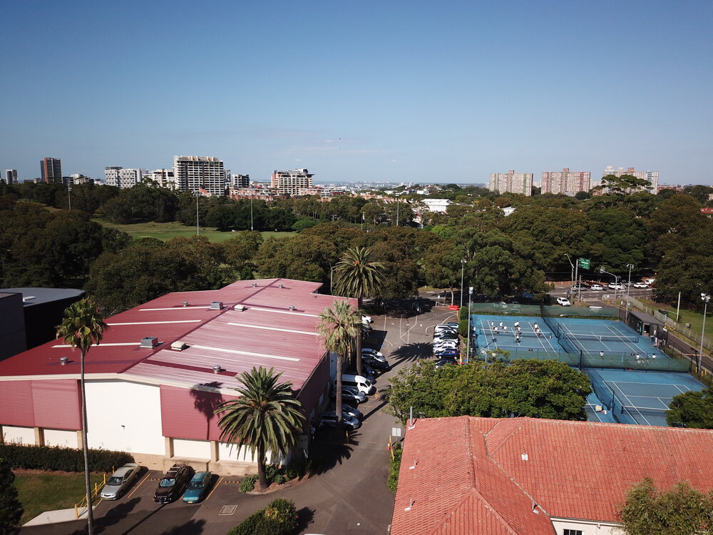 Aerial view of school grounds, 2021