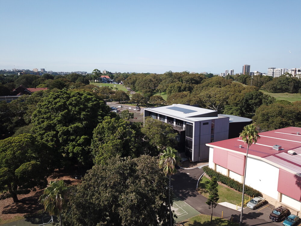 Aerial view of school grounds, 2021