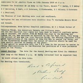 Sydney High School Old Boys Union Minutes 1929