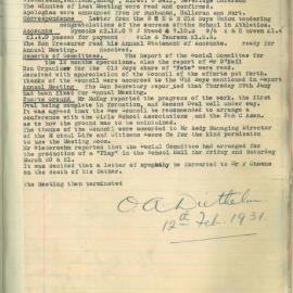 Sydney High School Old Boys Union Minutes 1931