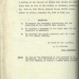 Sydney High School Old Boys Union Minutes 1943