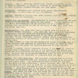 Sydney High School Old Boys Union Minutes 1951