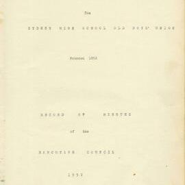 Sydney High School Old Boys Union Minutes 1952