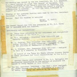 School Union Minutes, 1973