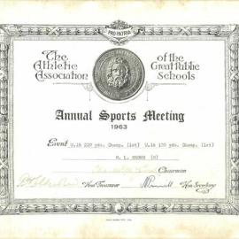 Certificate: GPS Annual Sports Meeting 1963