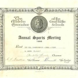 Certificate: GPS Annual Sports Meeting 1966