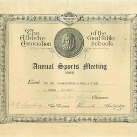Certificate: GPS Annual Sports Meeting 1966