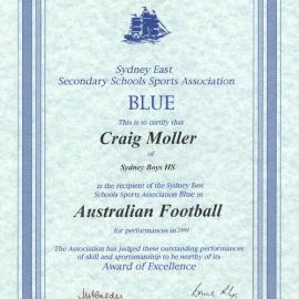 Certificate: Combined High Schools, Sydney East - Swimming Blue 2004