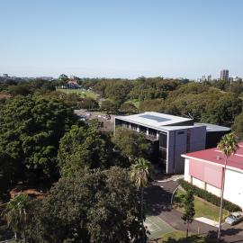 Aerial view of school grounds, 2021