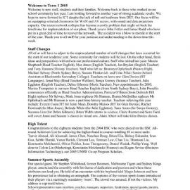 High Notes (From the Principal), Vol 6 No 1, 4 February 2005