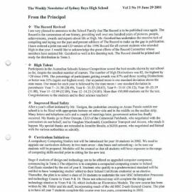 High Notes, Vol 2 No 19, 29 June 2001