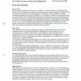High Notes, Vol 2 No 20, 6 July 2001