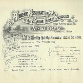 Yaralla Cup (1st IV) 1931