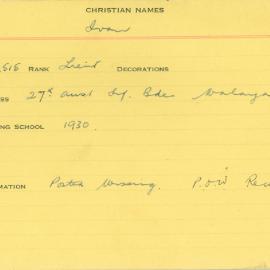 World War 2 index cards - H