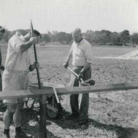 Working bee at McKay Oval, 29 September 1957