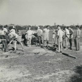 Working bee at McKay Oval, 29 September 1957