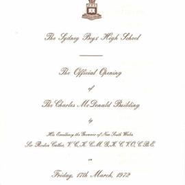 Program: Official Opening of the Charles McDonald Building