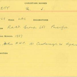 World War 2 index cards - T