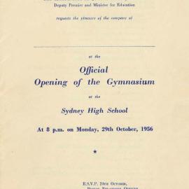 Program: Official opening of the gymnasium, 29 October 1956