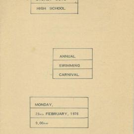 Program: Annual Swimming Carnival, 23 February 1976