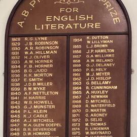Honour Board: A B Piddington Prize for English Literature 1928-1979