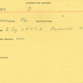 World War 2 index cards - V