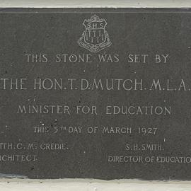 Foundation Stone, Main Building, Moore Park