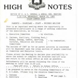 High Notes, Vol 3 No 1, March 1987