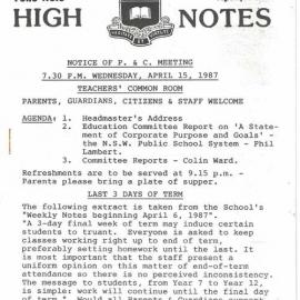 High Notes, Vol 3 No 3, April 1987