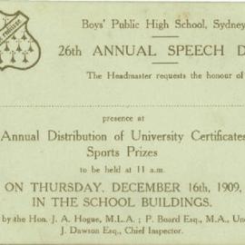 26th Speech Day 1909
