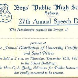 27th Speech Day 1910
